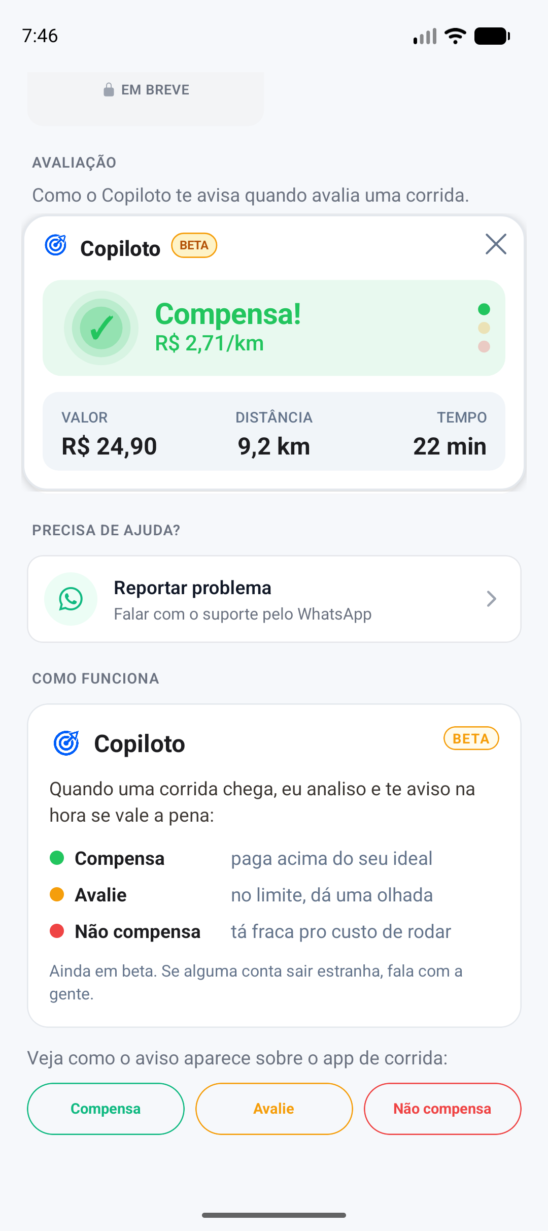 Overlay do Copiloto avaliando uma corrida