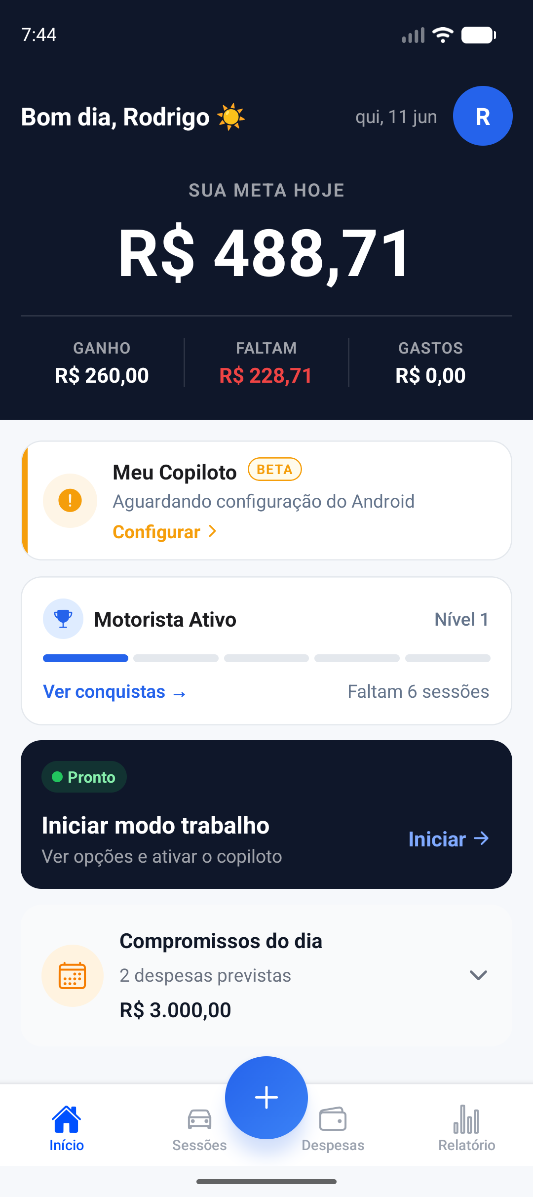 App Batameta mostrando a meta do dia